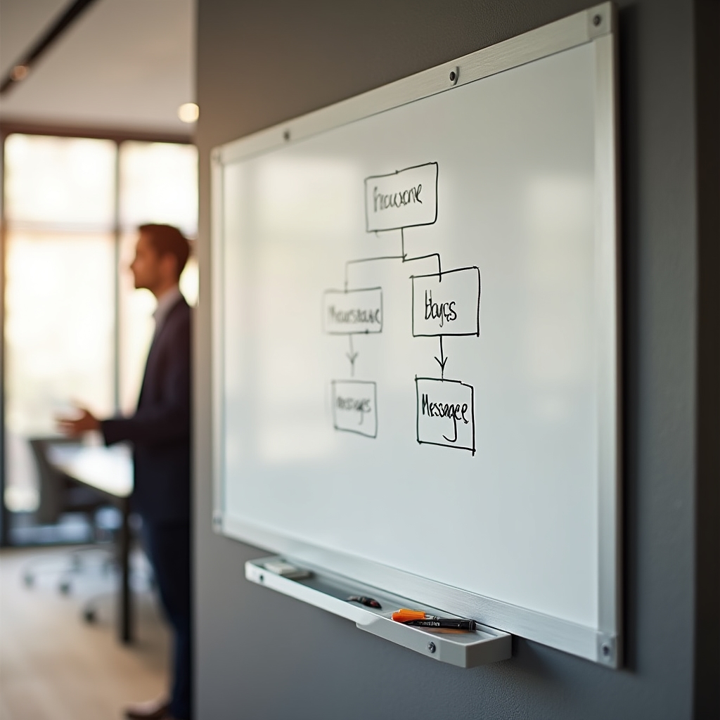 Pizarra con un diagrama de estructura de argumento dibujado durante el taller